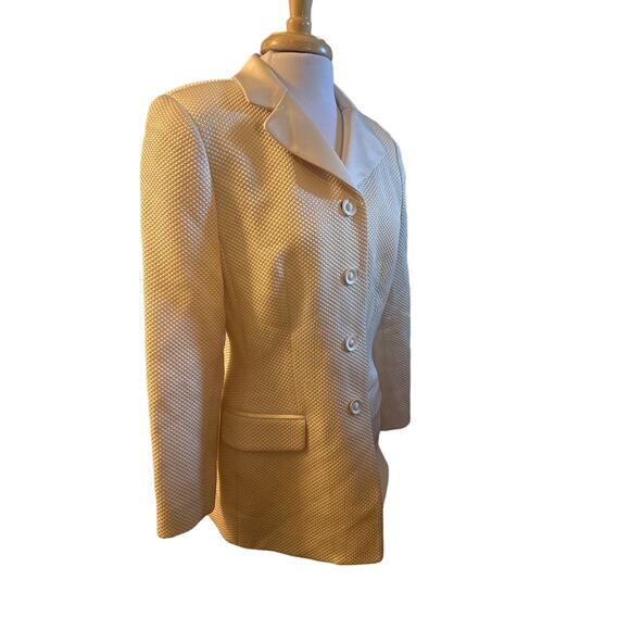 Vtg M Women Rickie Freeman Teri Jon Saks Suit Blazer Ivory Jacket Coat Textured - Picture 1 of 7